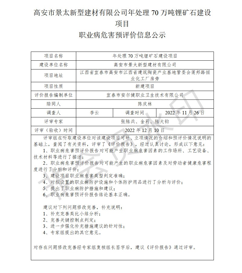 1672042942335479.jpg 高安市景太新型建材有限公司年處理70萬(wàn)噸鋰礦石建設(shè)項(xiàng)目職業(yè)病危害預(yù)評(píng)價(jià)信息公示.jpg