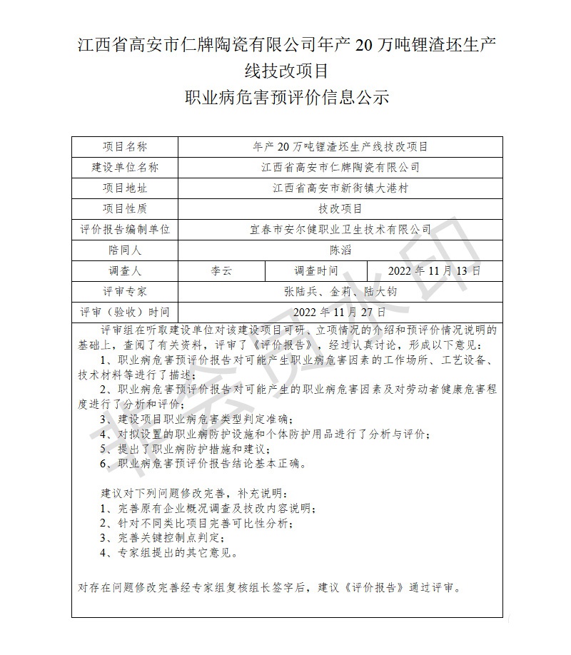 1672043059436794.jpg 江西省高安市仁牌陶瓷有限公司年產(chǎn)20萬噸鋰渣坯生產(chǎn)線技改項(xiàng)目職業(yè)病危害預(yù)評價(jià)信息公示.jpg