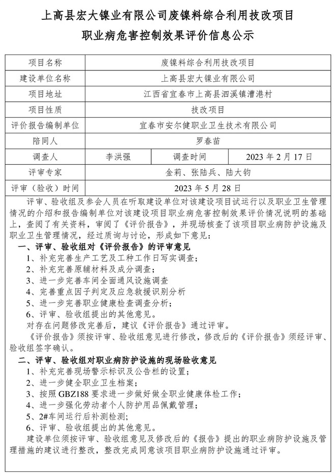上高縣宏大鎳業(yè)有限公司-廢鎳料綜合利用技改項目-建設(shè)項目職業(yè)病危害控制效果評價信息公示.jpg
